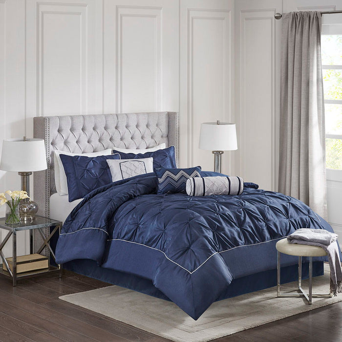 Laurel - Queen 7 Piece Tufted Comforter Set - Navy - Simple Home Plus