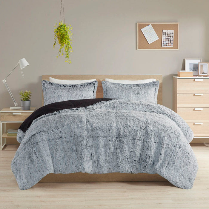 Malea - Shaggy Long Fur Comforter Mini Set - Black - Simple Home Plus