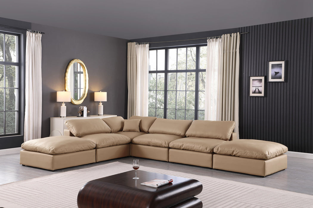 Comfy - 6 Piece Faux Leather Modular Sectional - Tan - Simple Home Plus