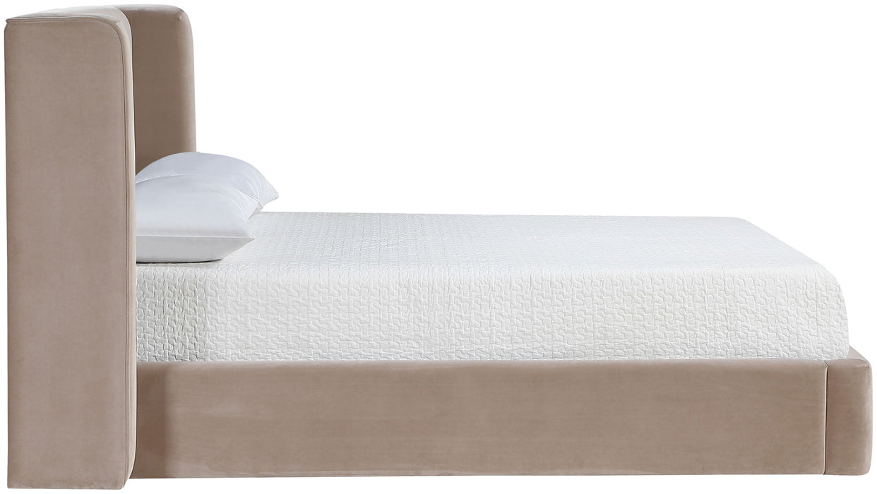 Kendall - Velvet Upholstered Bed - Taupe - Simple Home Plus