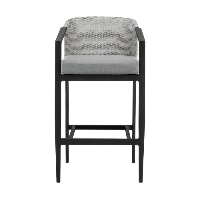 Palma - Outdoor Patio Counter Height Bar Stool In Aluminum And Wicker With Gray Cushions - Simple Home Plus