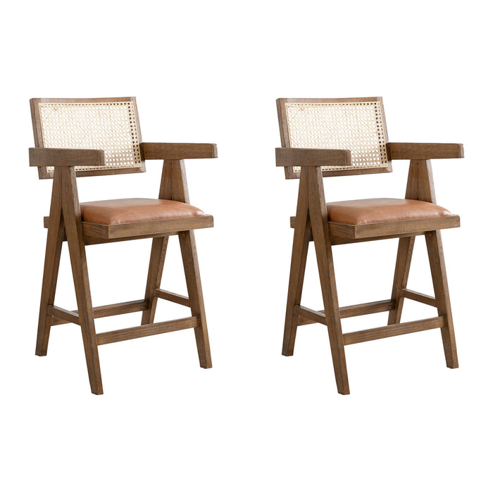 Harley - Nutmeg Brown Solid Wood And Rattan Upholstered 26" Counter Height Barstool - Simple Home Plus