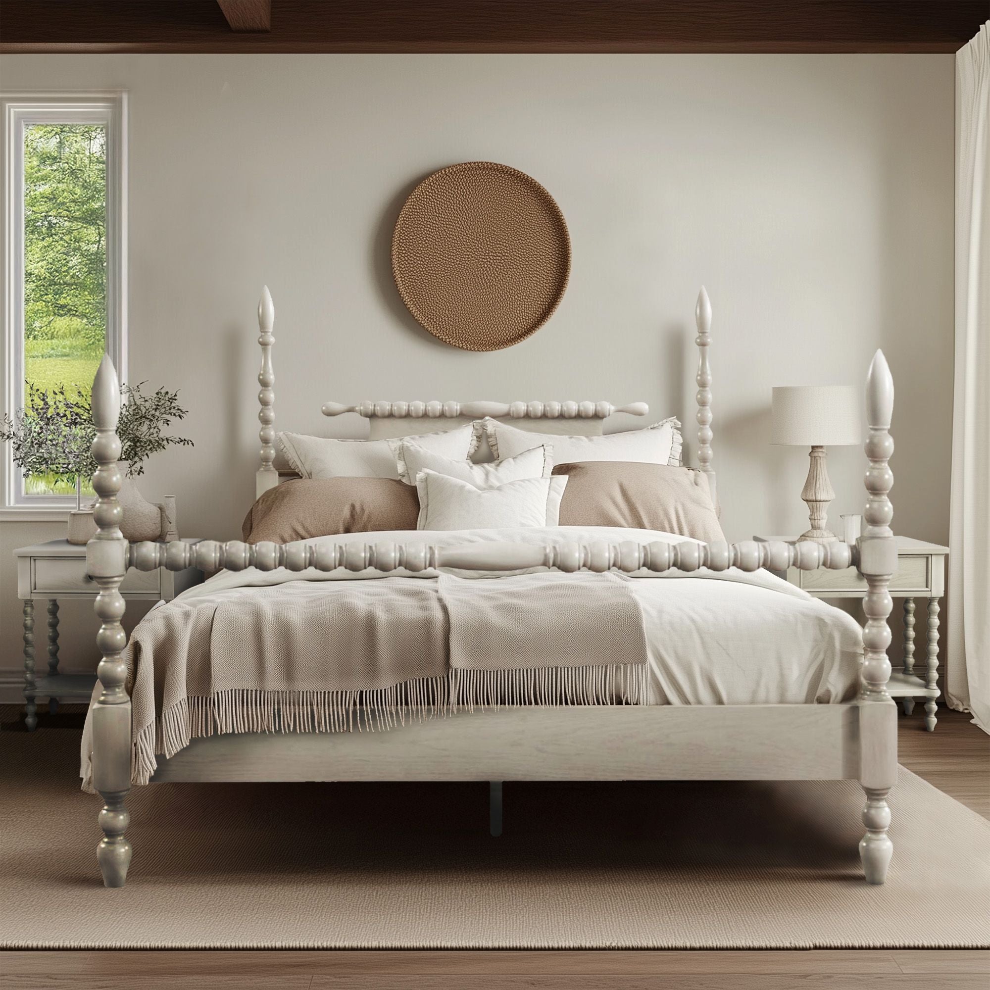 Beckett - King Turned Spindle Bed - Antique Cream | Simple Home Plus