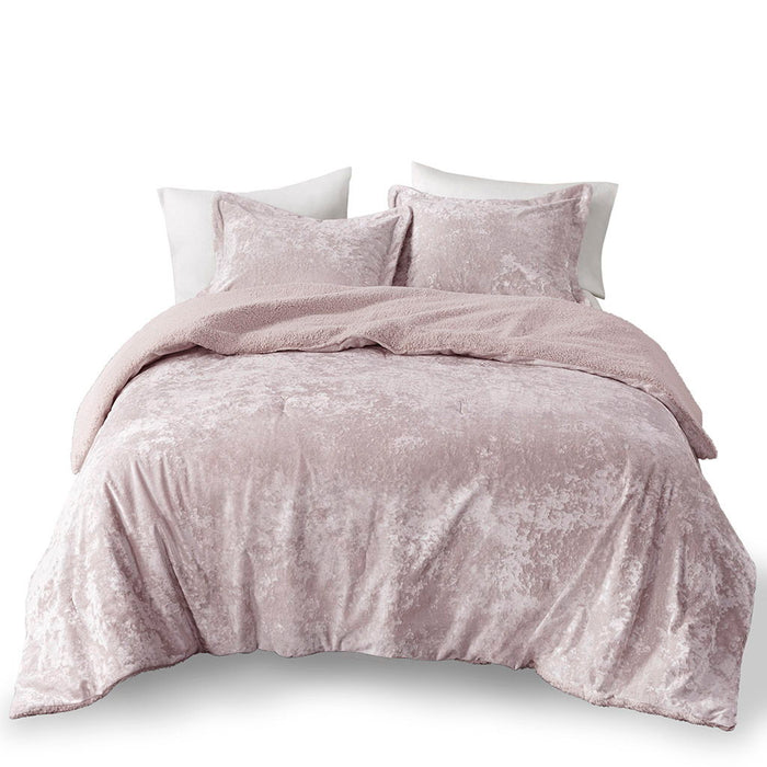 Mira - Crushed Velvet Sherpa Reversible King Comforter Set - Lavender - Simple Home Plus