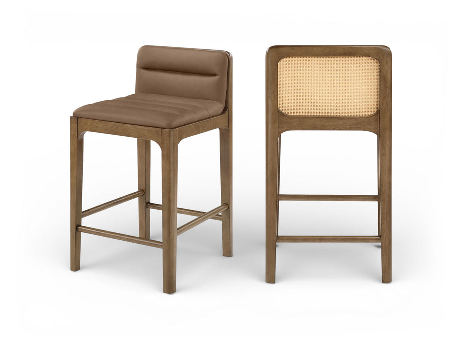 Ellis - Vegan Leather Upholstered Counter Stool (Set of 2) - Brown Base - Simple Home Plus