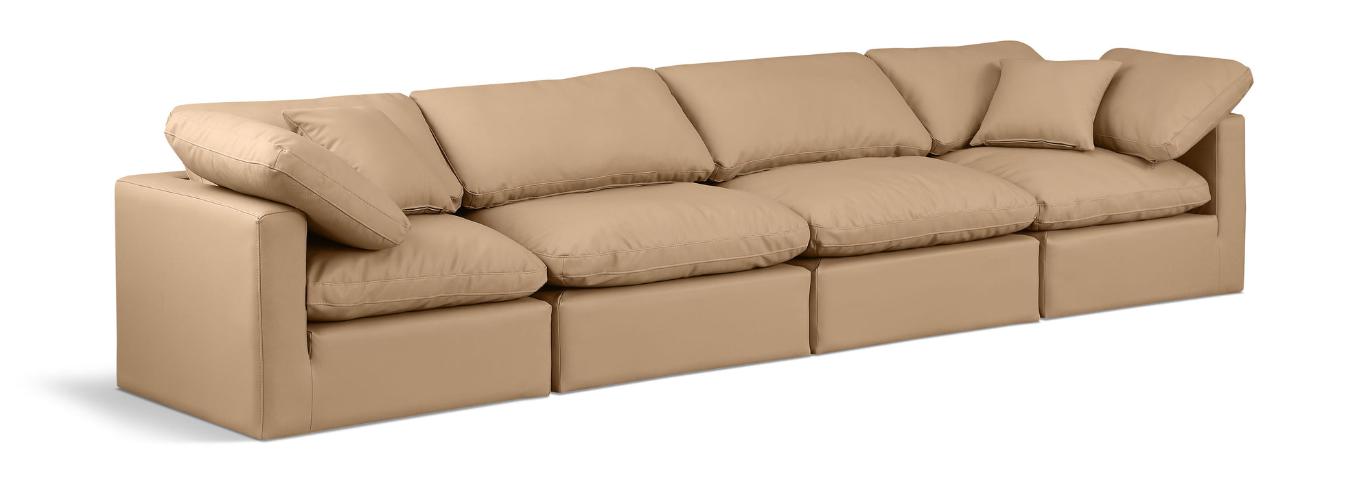 Indulge - Faux Leather 4 Seat Modular Sofa - Tan - Simple Home Plus