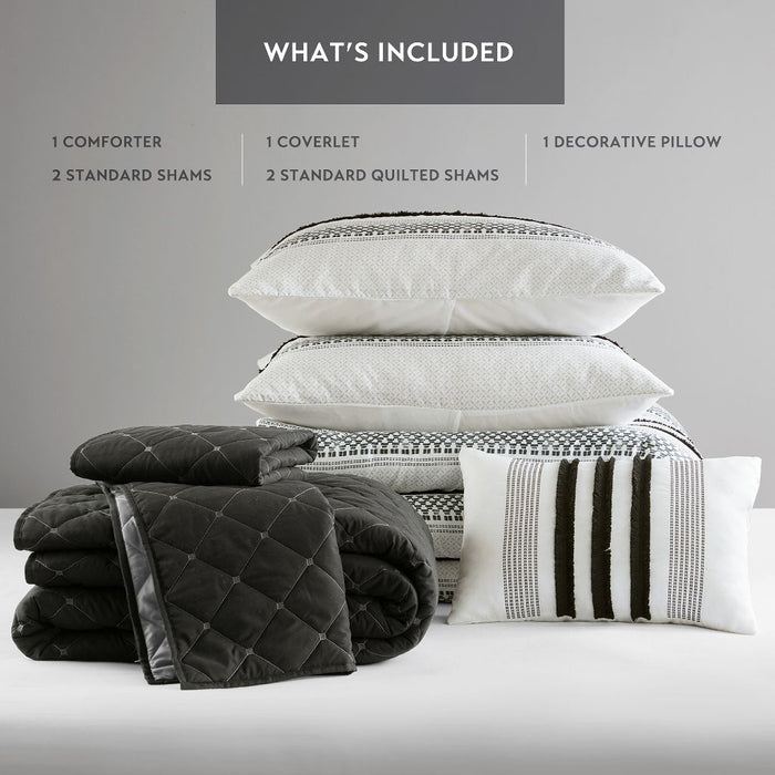 Carolina - 7 Piece King/California King Stripe Comforter And Quilt Set - Black - Simple Home Plus