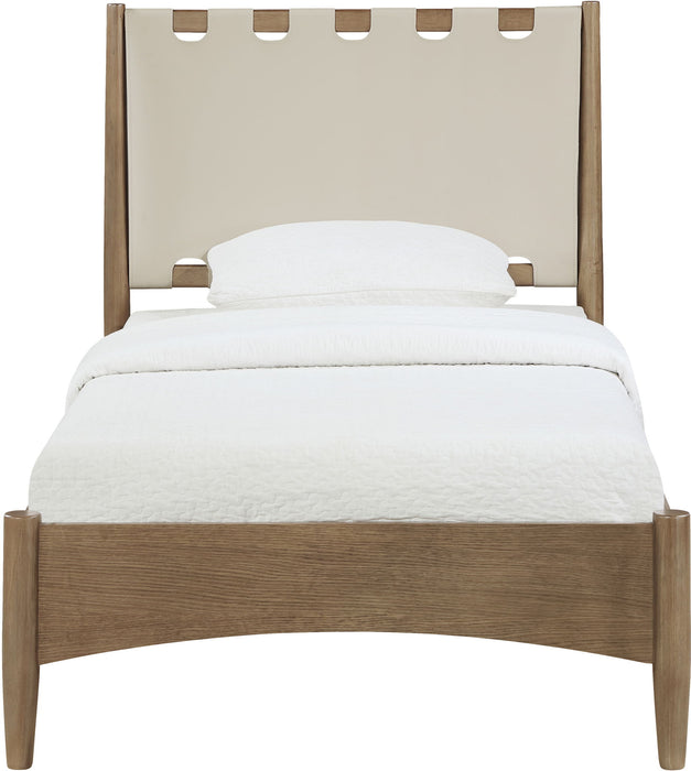 Santos - Vegan Leather Headboard And Wood Bed - Waxed Brown Frame - Simple Home Plus