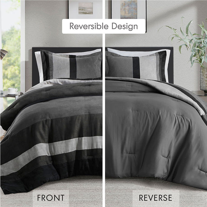 Boulder Stripe - King/California King Pieced Comforter Set - Black - Simple Home Plus
