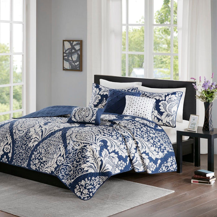 Vienna - King 6 Piece Reversible Coverlet Set - Indigo - Simple Home Plus