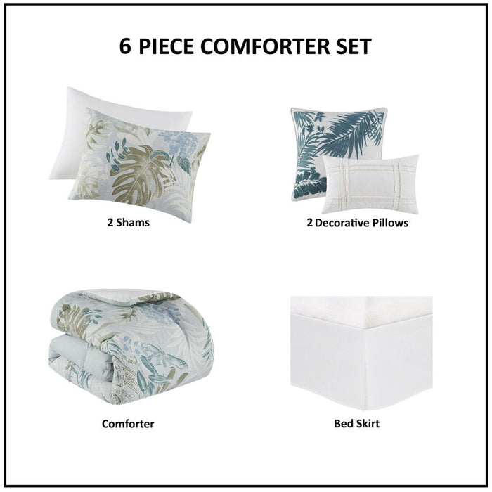 Kiawah Island - 6 Piece Oversized Cotton Comforter Set With Throw Pillow - Light Blue - Simple Home Plus