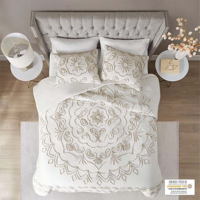 Violette - King 3 Piece Tufted Duvet Cover Set - Ivory / Taupe - Simple Home Plus