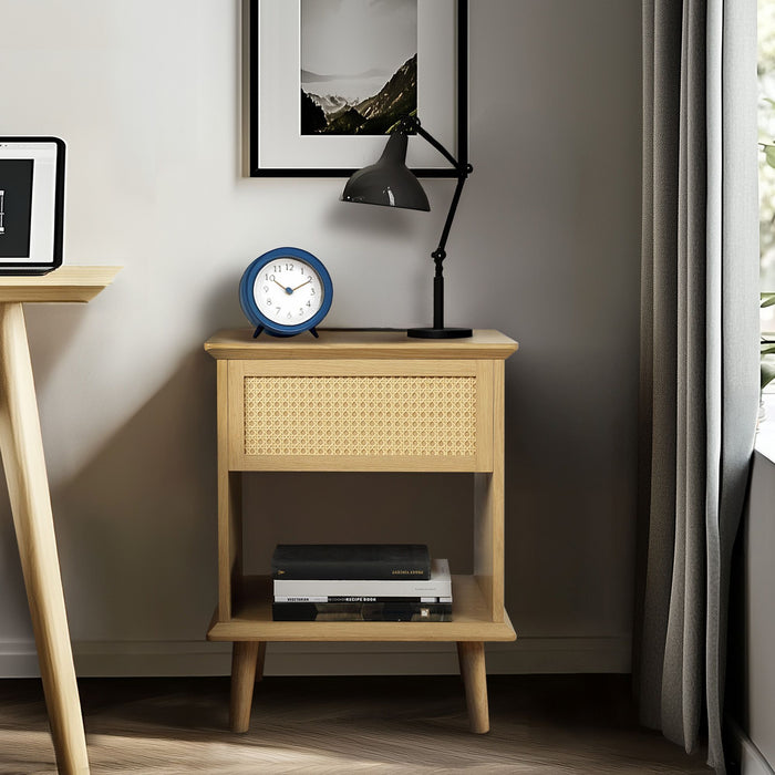 Teagan - Accent Side Table With Drawer Storage & Lower Open Shelf - Natural - Simple Home Plus