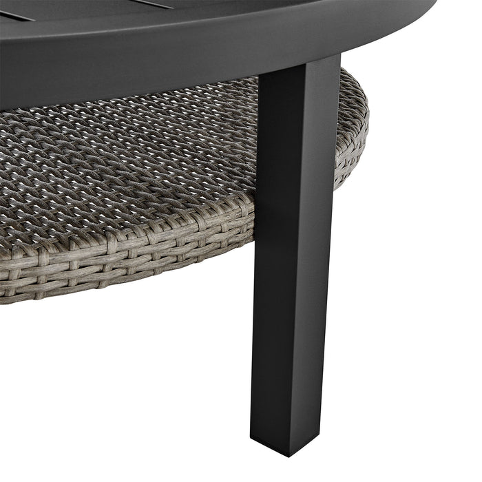 Palma - Outdoor Patio Round Coffee Table With Wicker Shelf - Black / Gray - Simple Home Plus