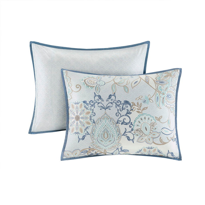 Isla - King 8 Piece Printed Reversible Comforter Set - Blue - Simple Home Plus