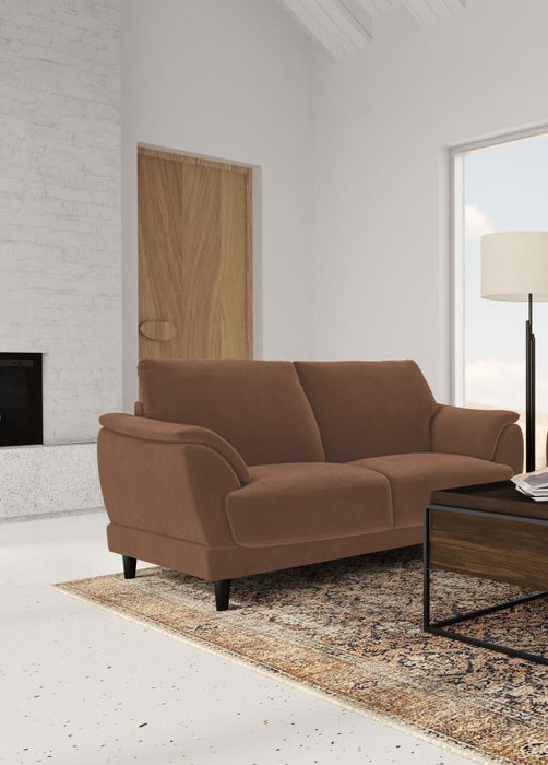 Selma - Velvet Upholstered Crescent Arm Loveseat - Rust - Simple Home Plus