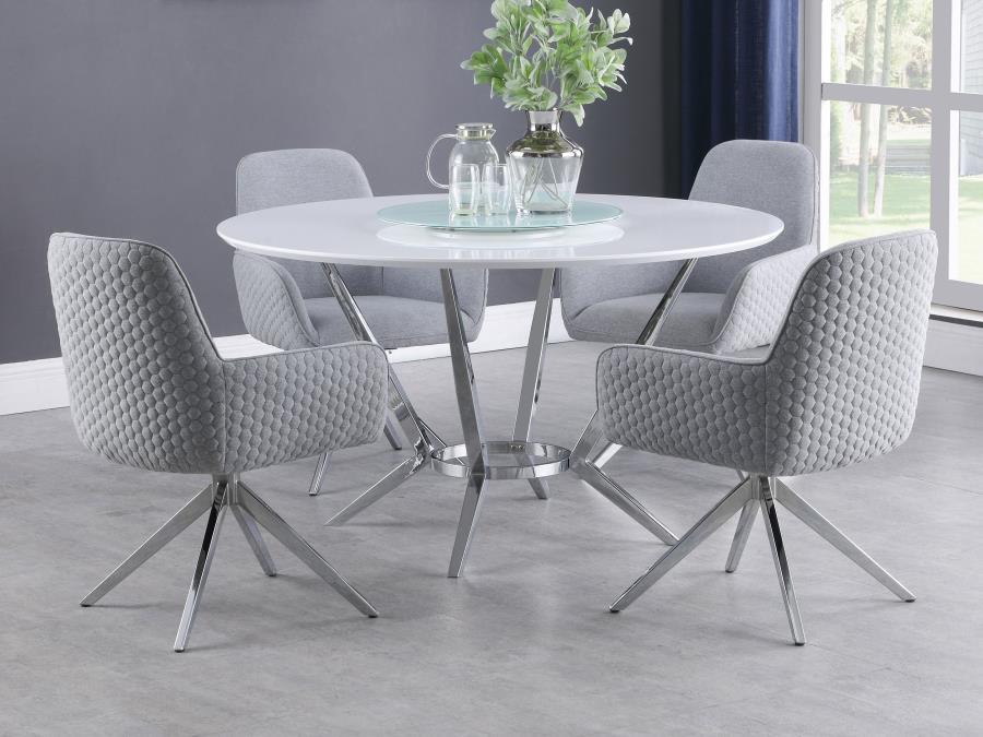 Abby - 5 Piece Round Dining Table Set - White High Gloss - Simple Home Plus