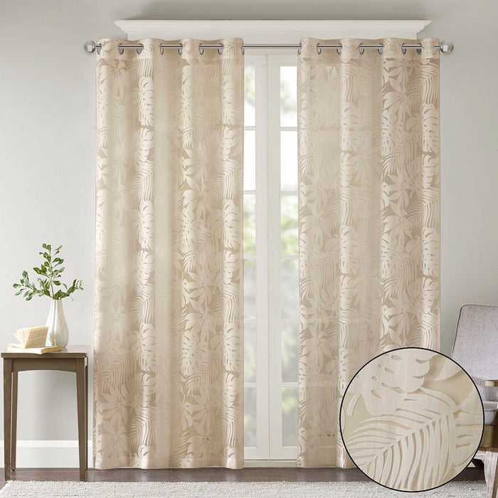 Leilani - 63" Palm Leaf Burnout Window Sheer - Natural - Simple Home Plus