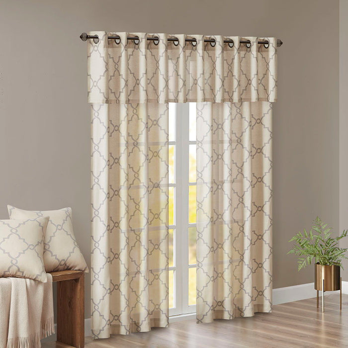 Saratoga - 18" Fretwork Print Grommet Top Window Valance - Beige
