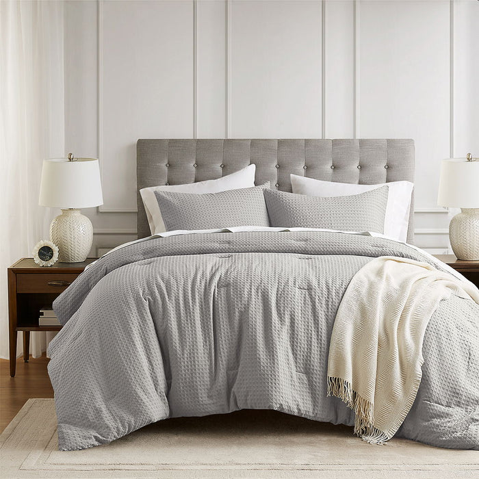 Mina - King/California King Waffle Weave Textured Comforter Set - Light Gray - Simple Home Plus