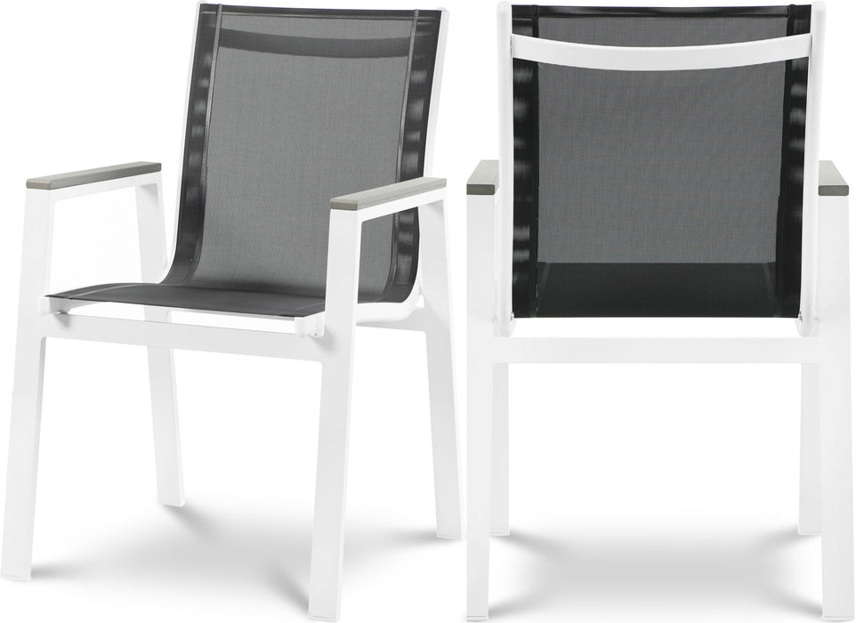 Nizuc - Outdoor Patio Dining Arm Chair With White Frame And Gray Arms (Set of 2)