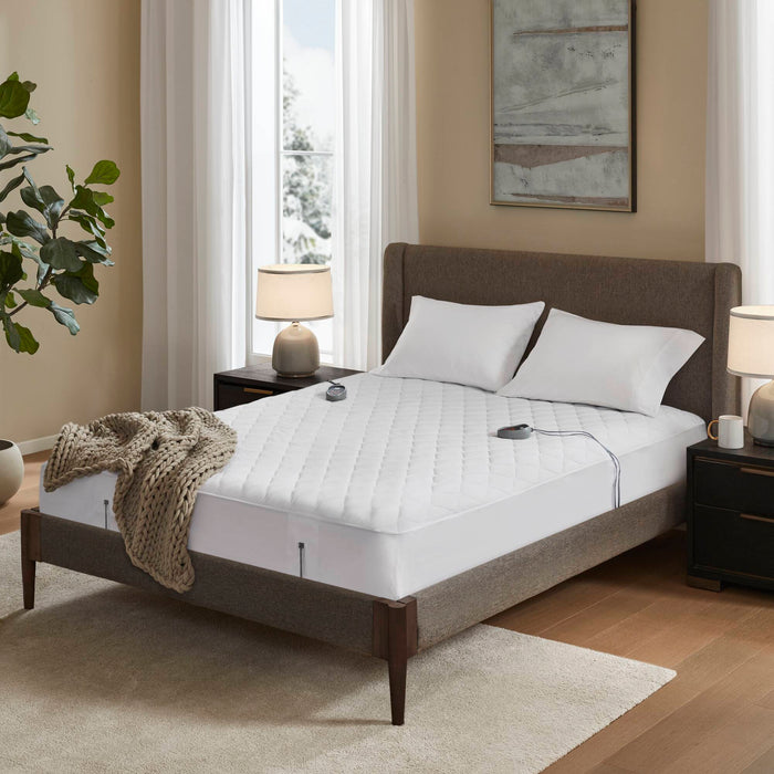 Cotton - Queen Cotton Deep Pocket Heated Mattress Pad-20 Heat Settings - White