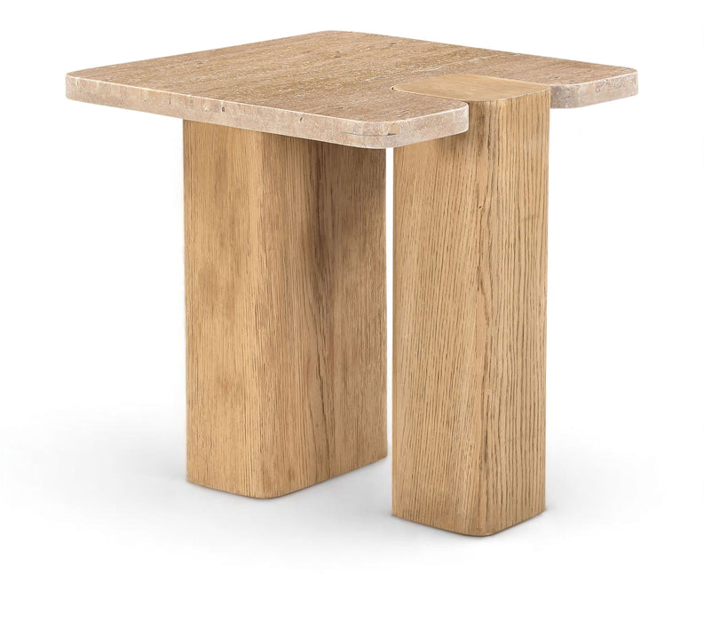 Ravenna - Genuine Fabric Travertine And Oak Wood Table - Simple Home Plus