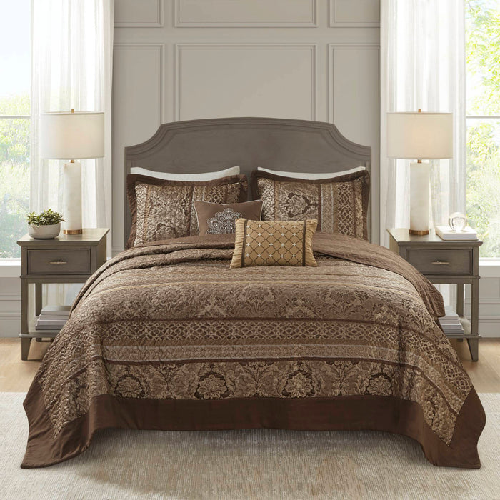 Bellagio - King 5 Piece Reversible Bedspread Set - Brown / Gold - Simple Home Plus