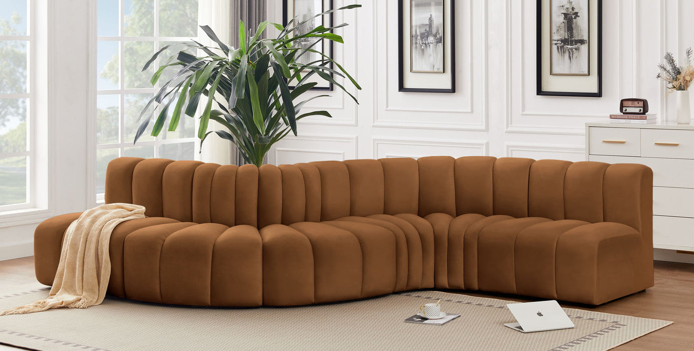 Arc - Velvet 6 Piece Curved Modular Sofa - Saddle - Simple Home Plus