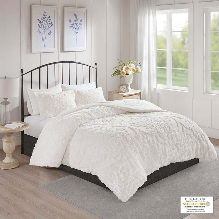 Viola - 3 Piece Tufted Damask Comforter Set - Off White - Simple Home Plus