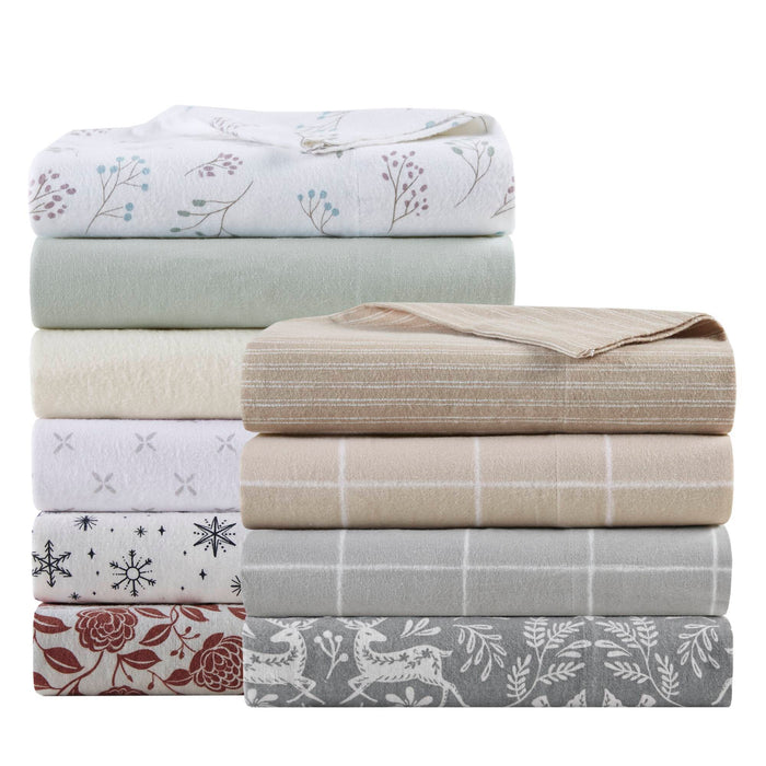 Cozy Cotton Flannel - Full Printed Sheet Set - Sage Winter Fauna