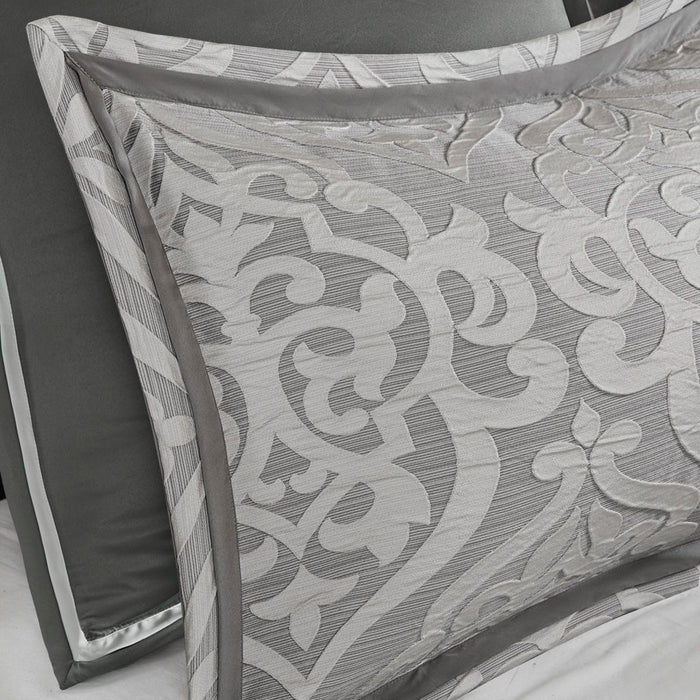 Odette - Queen 8 Piece Comforter Set - Silver - Simple Home Plus