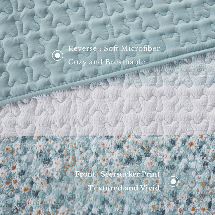 Caralie - 4 Piece Full Seersucker Coverlet Set With Throw Pillow - Aqua - Simple Home Plus