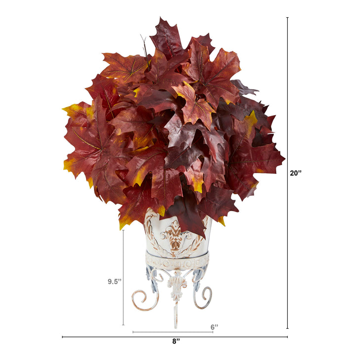 20" Autumn Maple Leaf Artificial Plant in Metal Planter