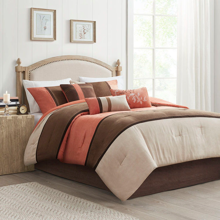 Palisades - California King 7 Piece Comforter Set - Coral - Simple Home Plus