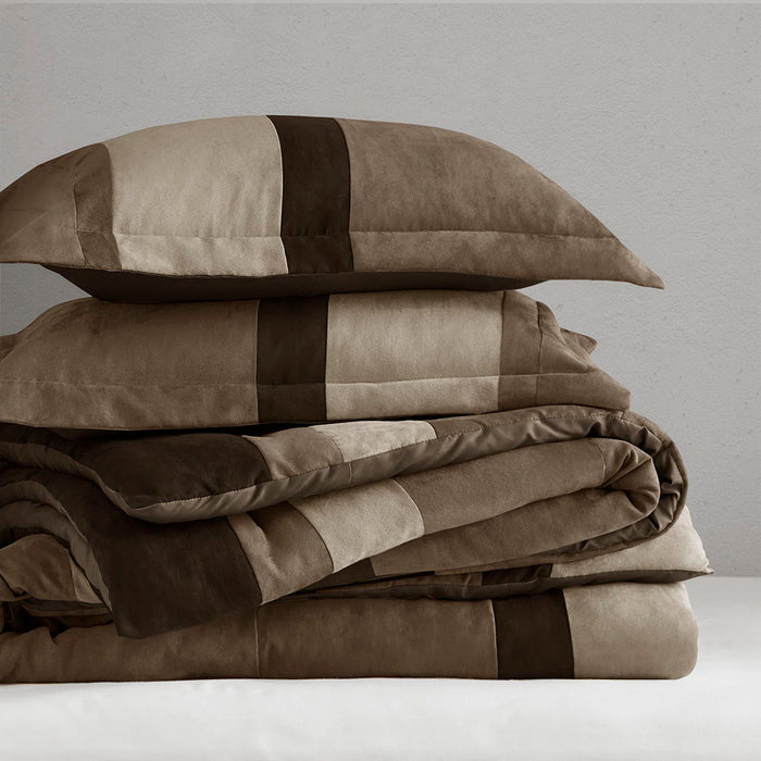 Boulder Stripe - Twin/Twin Long Pieced Comforter Set - Brown - Simple Home Plus