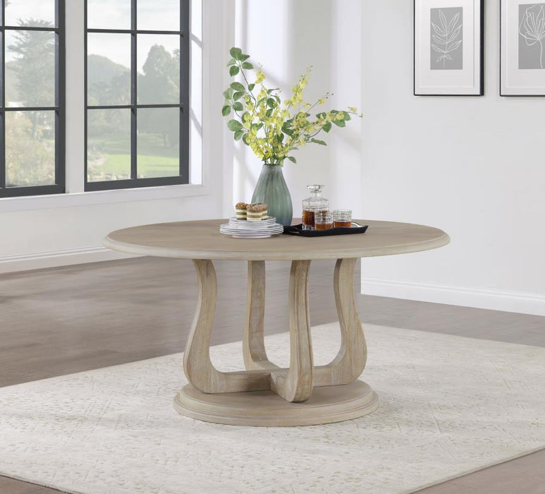Trofello - Round Pedestal Dining Table - White Washed - Simple Home Plus