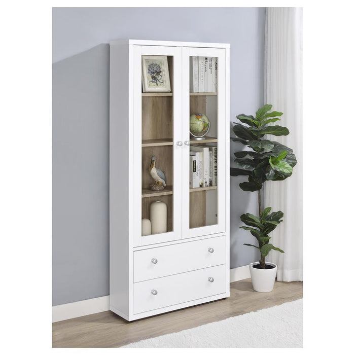 Hawthorne - 4-Shelf Glass Door Tall Cabinet With Drawers - Simple Home Plus