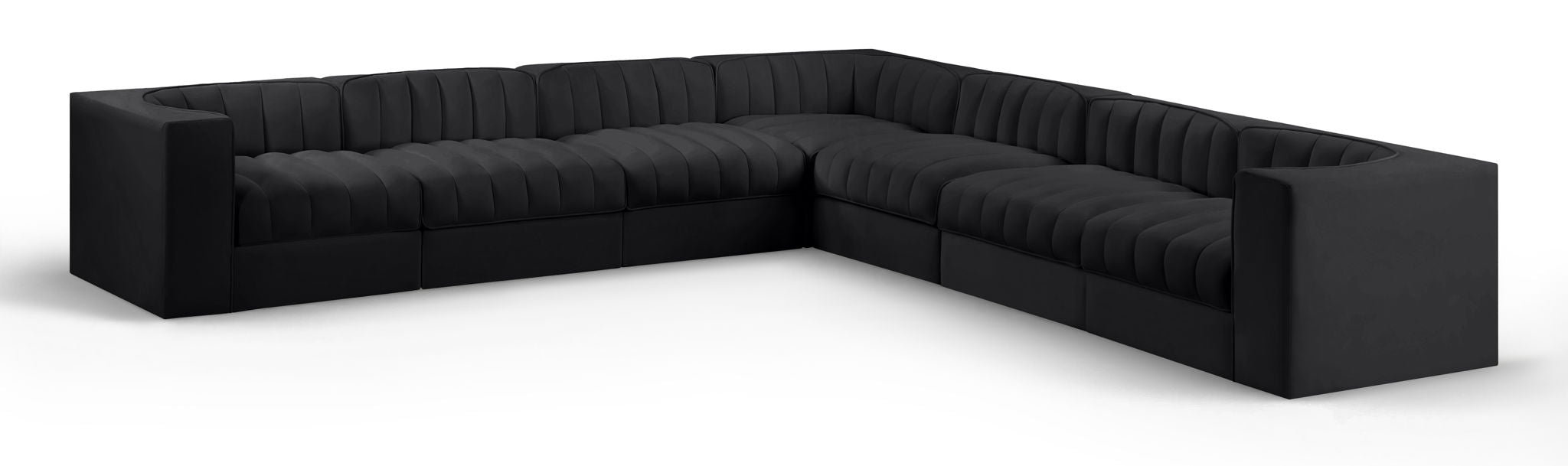 Rummi - Symmetrical Velvet Performance Fabric Upholstered 7 Piece Modular Sectional (With 3 Corner Chairs) - Simple Home Plus