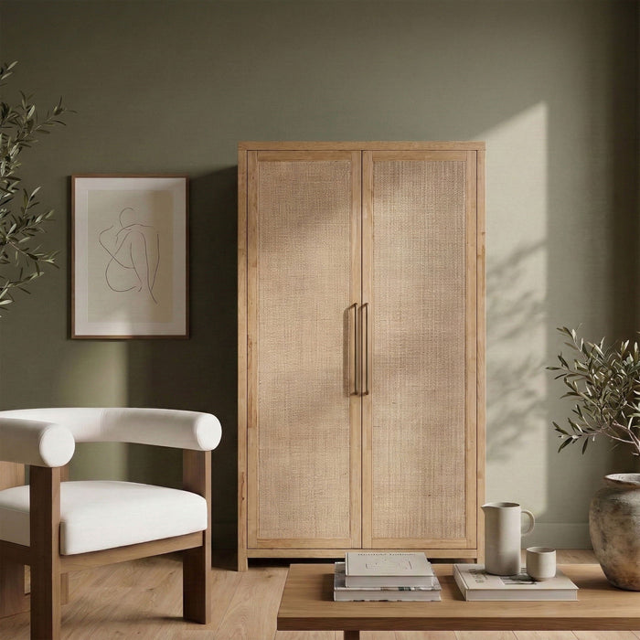 Vana - Solid Wood, Oak Veneer And Stainless Steel Storage Cabinet - Simple Home Plus