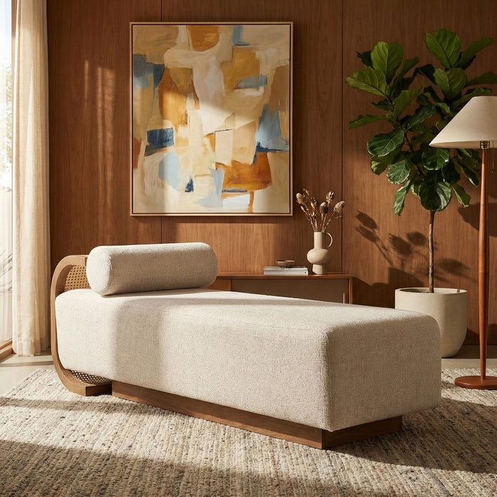 Zephyr - Linen Textured Fabric Upholstered Chaise - Painted Brown Walnut Base - Simple Home Plus