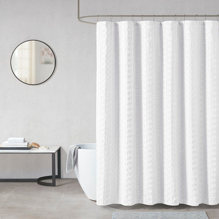 Metro - Woven Clipped Solid Shower Curtain - White - Simple Home Plus
