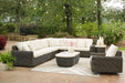 Kimora - 7 Pc. - 4-Piece Outdoor Sectional, Swivel Glider Lounge, Cocktail Table, End Table - Beige / Dark Brown - Simple Home Plus