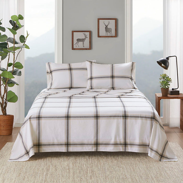 Flannel - 4 Piece Full Sheet Set - Tan Plaid - Simple Home Plus