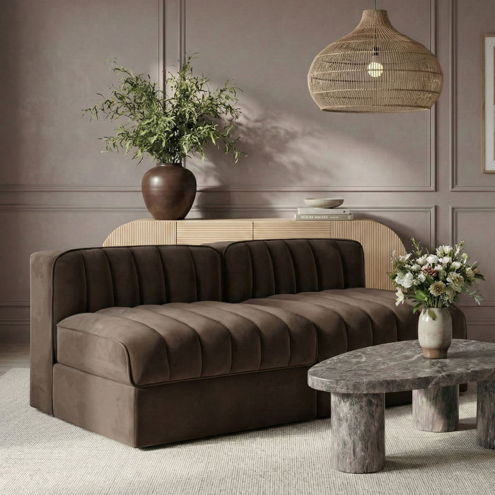 Rummi - Velvet Performance Fabric Upholstered 2 Piece Modular Armless Loveseat - Simple Home Plus
