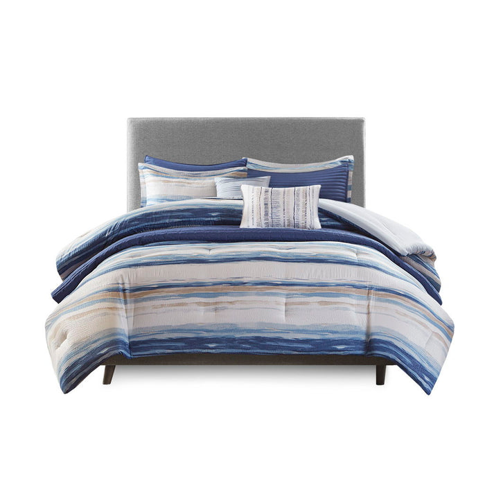 Marina - 8 Piece Printed Comforter And Coverlet Set Collection - Blue - Simple Home Plus
