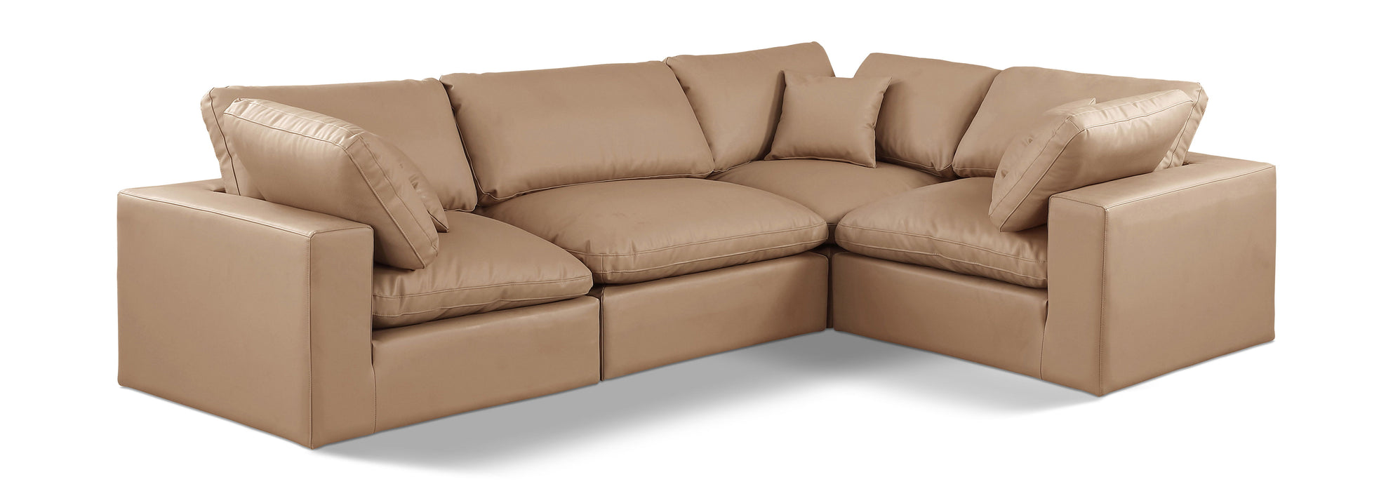 Comfy - 4 Piece Faux Leather Modular Sectional - Tan - Simple Home Plus