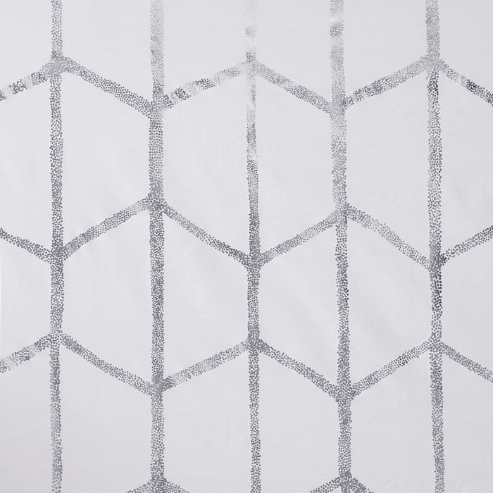 Raina - 63" Total Blackout Metallic Print Grommet Top Curtain Panel - White / Silver - Simple Home Plus