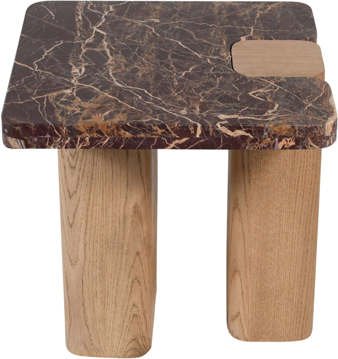 Ravenna - Marble/Stone End Table - Burgundy - Simple Home Plus