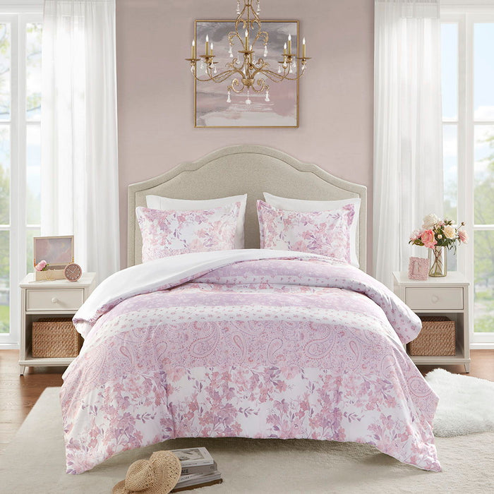 Oliena - Floral Paisley Twin Duvet Cover Set - Pink